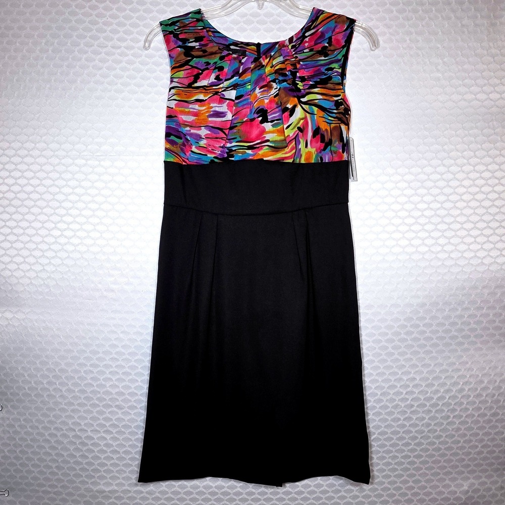 AB Studio Womens Size 10 Abstract Print Sleeveless Sheath Dress Black Multi NWT